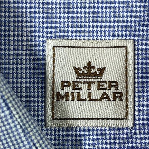 Peter Millar Men’s XL Blue Mini Check Long Sleeve Button Front Dress Shirt Golf - Picture 3 of 7